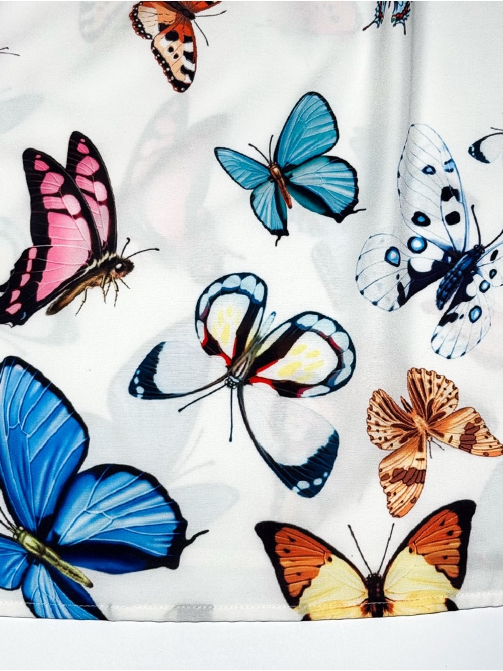 Shein Curve Women 3XL Butterfly Print Keyhole Neck Short Sleeve Blouse White - Picture 5 of 11